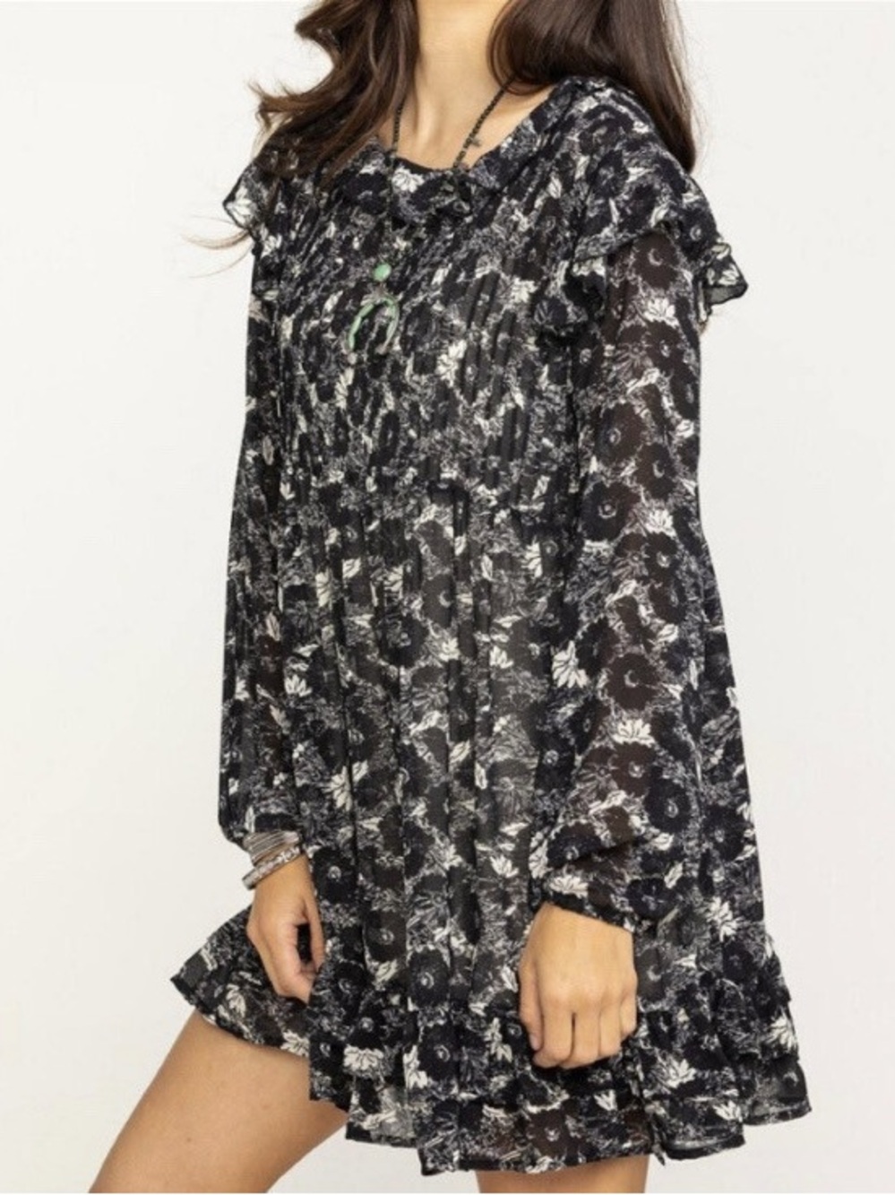 FREE PEOPLE Black + White THESE DREAMS Mini Dress Size Medium